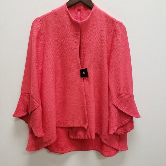 Ic Connie K Womens Trumpet Sleeved Ribbed Jacket Size XL Button Unique Artsy